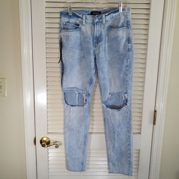 PacSun Jeans Mens Size 29X30 Stacked Skinny Destroyed Zip Pocket Raw Hem Stretch - Picture 1 of 16